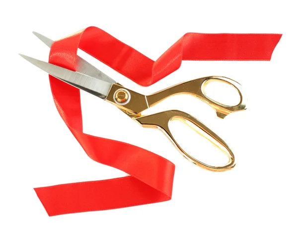 Red ribbon and scissors — Stock Photo, Image