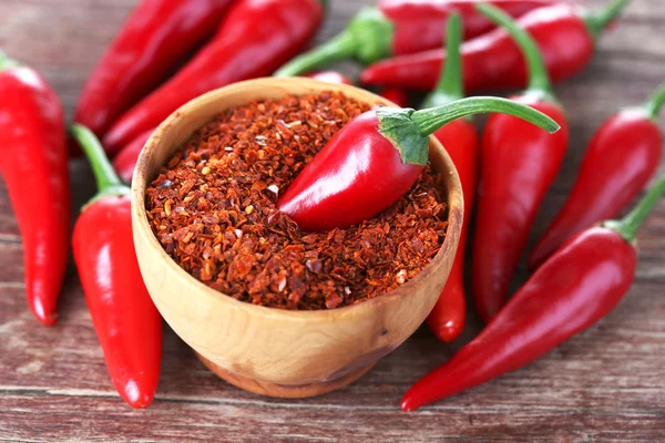 Milled red chili pepper in bowl — Stock Photo, Image