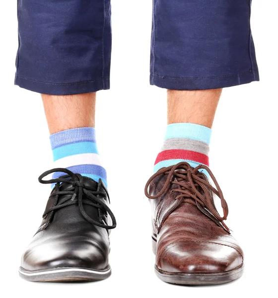 Takım elbise ve beyaz izole renkli çorap erkek bacak — Stok fotoğraf