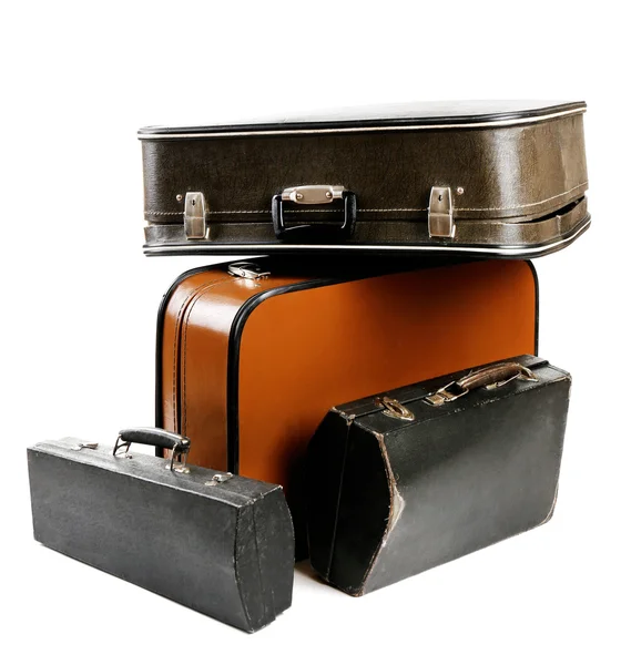 Ročníku staré cestovní kufry, izolované na bílém — Stock fotografie
