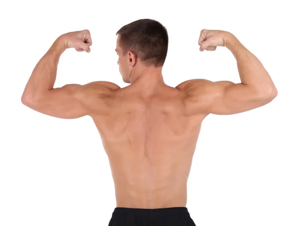 Muskulöser junger Mann isoliert auf weiß — Stockfoto