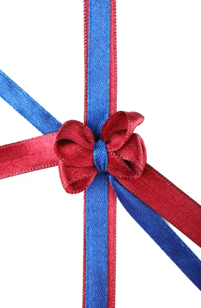 Dark blue and dark red ribbon and bow isolated on white — Stock Photo, Image