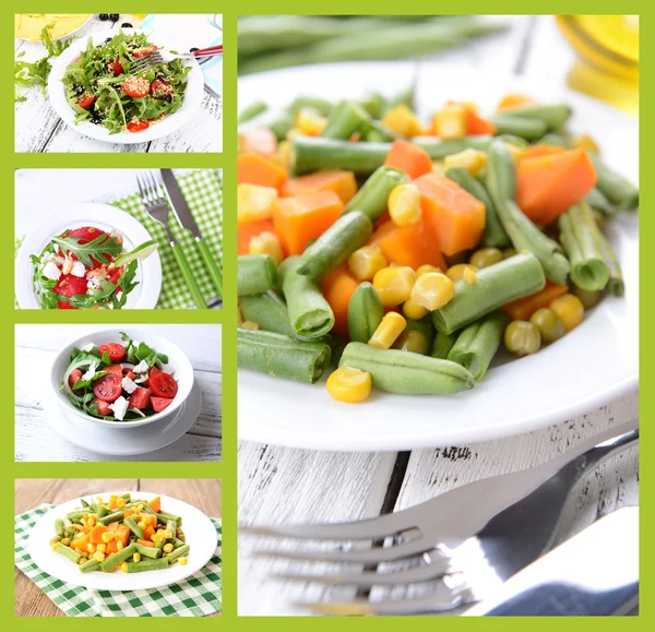 Colagem de saladas saborosas — Fotografia de Stock