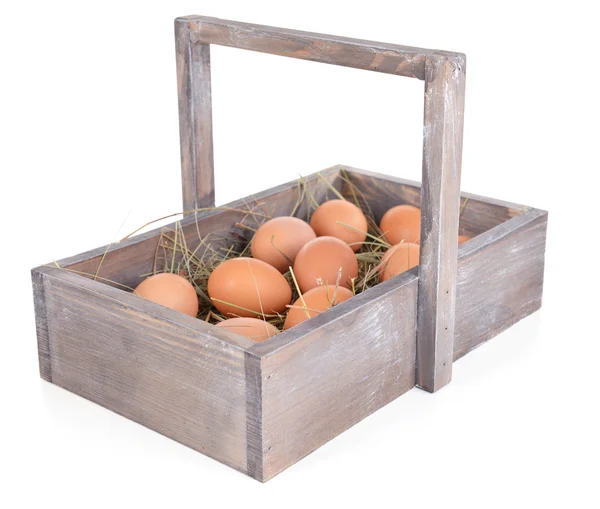 Ovos em caixa de madeira — Fotografia de Stock
