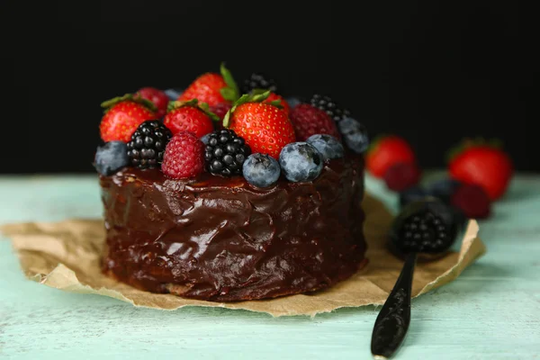 Tasty chocolate cake with different berries — ストック写真