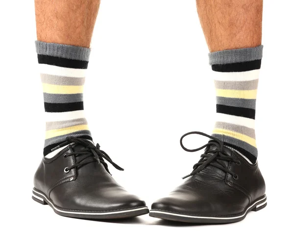 Man leg in suit and colorful socks, isolated on white — Stock Photo, Image