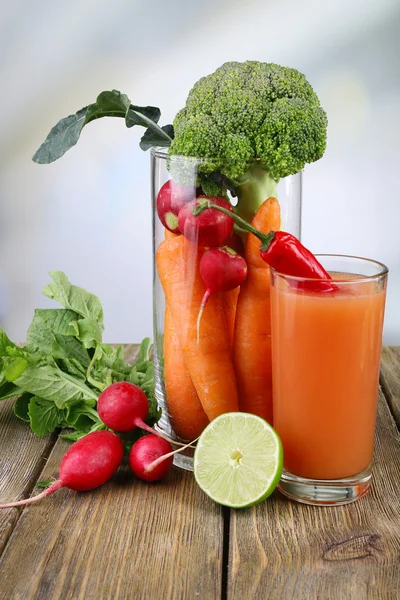 Fresh carrot juice with vegetables — Stock Photo, Image