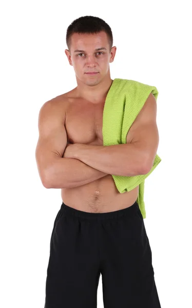 Deportista sosteniendo toalla — Foto de Stock