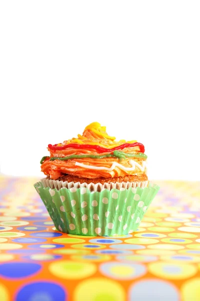 Delicious birthday cupcake on table on light background — Stock Photo, Image