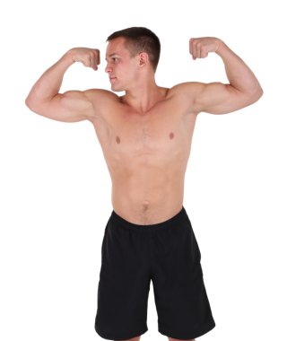 Yakışıklı kas genç adam beyaz izole