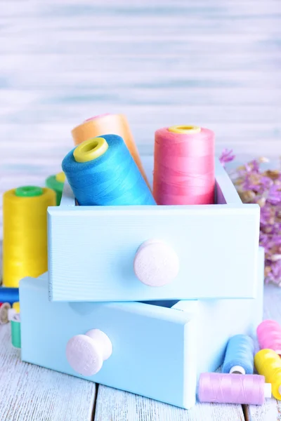 Sewing Accessories in wooden boxes — Stock Photo, Image