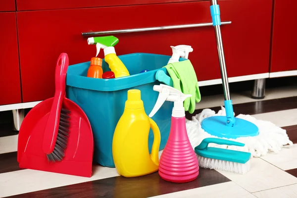 Tools for cleaning in kitchen — Stock Photo, Image