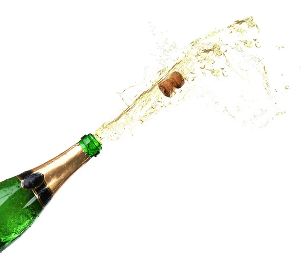 Flasche Champagner mit Spritzern — Stockfoto