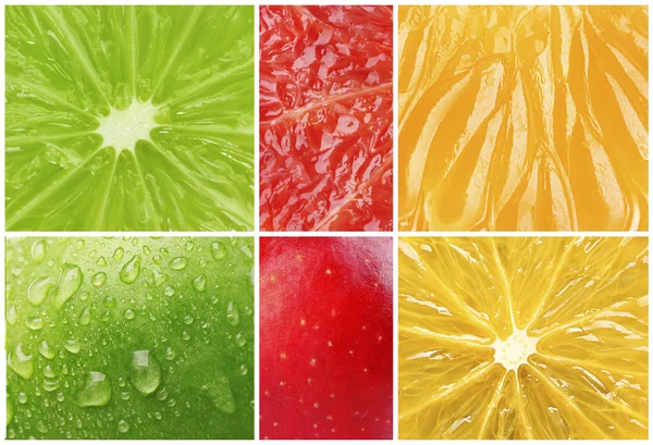 Farbenfrohe gesunde Fruchtcollage Makro — Stockfoto