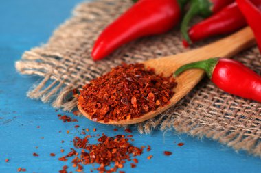 ahşap zemin üzerine kaşık çentikli kırmızı biber