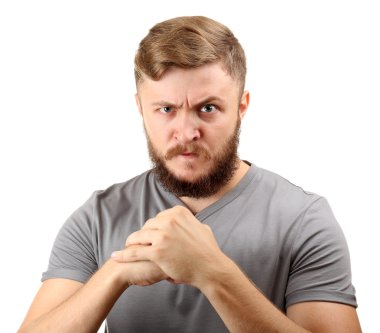 Beyaz izole sakallı yakışıklı adam portresi