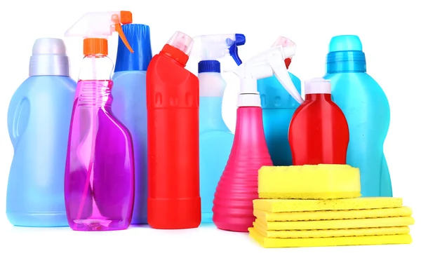 Cleaning products on white — Stock Photo, Image