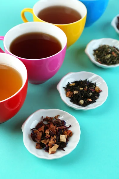 Assortment of tea on color background — Stock Photo, Image