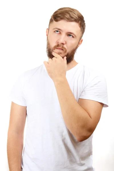 Portrait d'un bel homme à la barbe isolée sur blanc — Photo