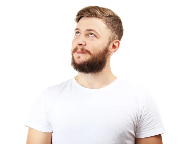 Portret przystojny mężczyzna z brody na białym tle — Zdjęcie stockowe