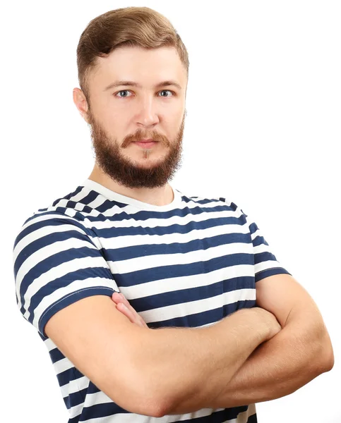 Portrait d'un bel homme à la barbe isolée sur blanc — Photo