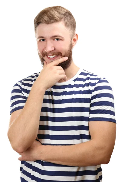 Portrait d'un bel homme à la barbe isolée sur blanc — Photo