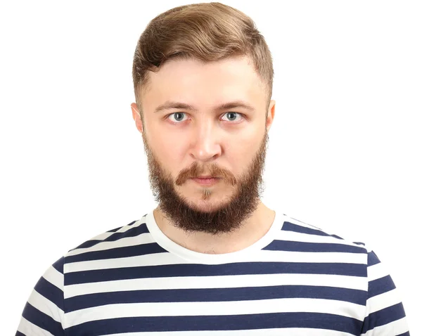 Retrato de un hombre guapo con barba aislada en blanco —  Fotos de Stock