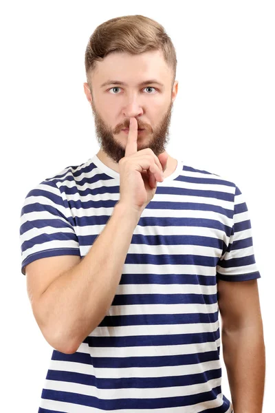 Retrato de un hombre guapo con barba aislada en blanco —  Fotos de Stock