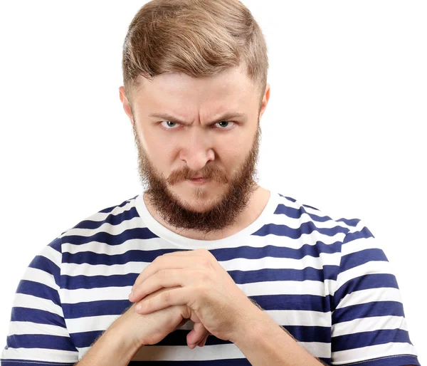 Retrato de homem bonito com barba isolada em branco — Fotografia de Stock