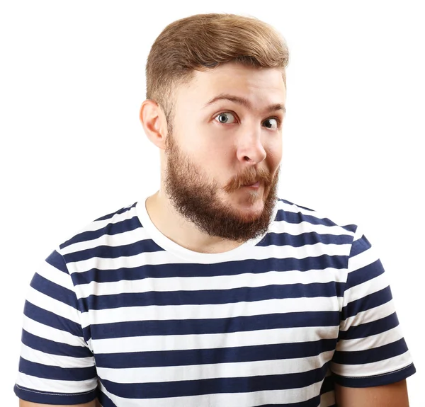 Portrait of handsome man with beard isolated on white — Stock Photo, Image