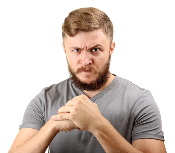 Retrato de un hombre guapo con barba aislada en blanco —  Fotos de Stock