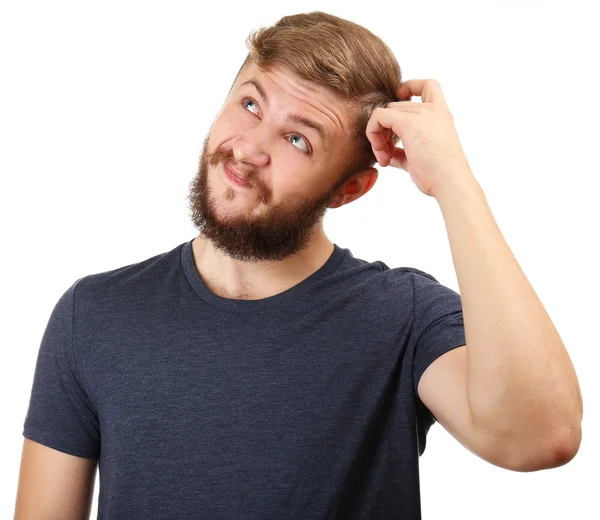 Portrait d'un bel homme à la barbe isolée sur blanc — Photo