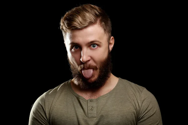 Portrait of handsome man with beard on black background — Stock Photo, Image