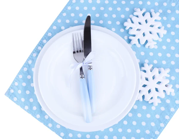 Placas blancas, tenedor y cuchillo —  Fotos de Stock