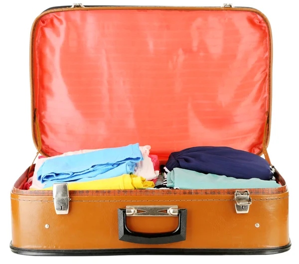 Female clothes in old suitcase — Stock Photo, Image