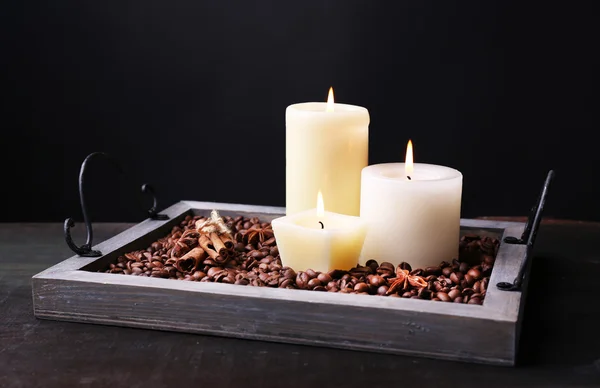 Candles on vintage tray — Stock Photo, Image