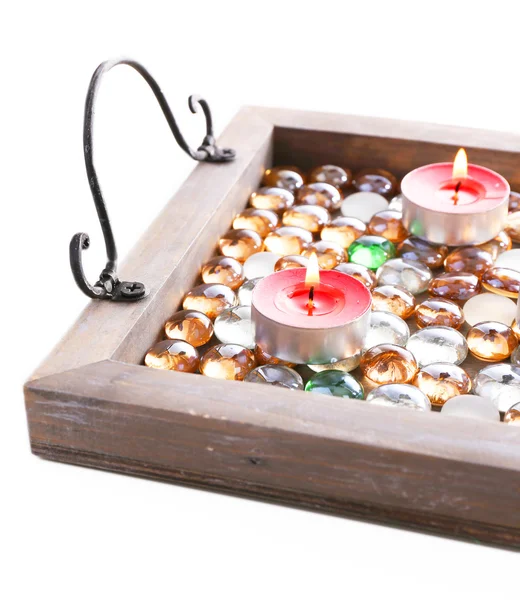 Candles on vintage tray — Stock Photo, Image