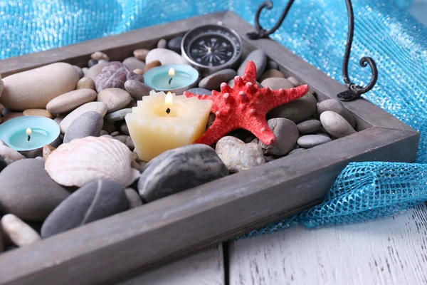 Candles on vintage tray — Stock Photo, Image