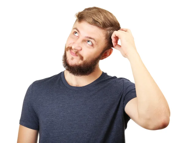 Retrato de homem bonito com barba isolada em branco — Fotografia de Stock