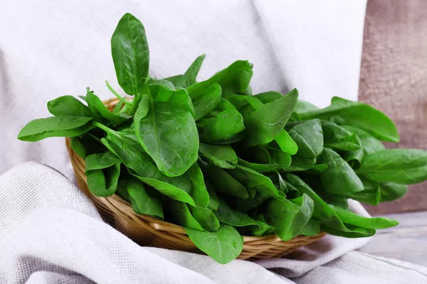 Verse sorrel in rieten mand — Stockfoto