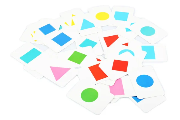 Educational cards with color geometric shapes, isolated on white — Stock Photo, Image