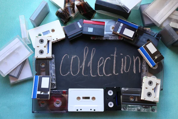 Collection of retro audio tapes, close up — Stock Photo, Image