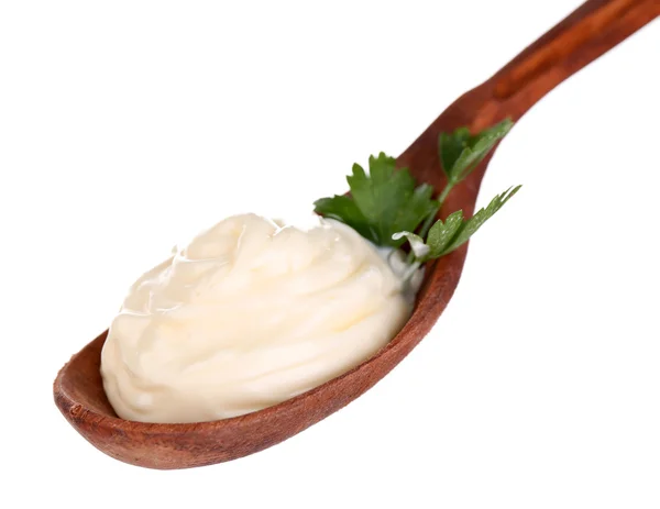 Mayonnaise in spoon — Stock Photo, Image