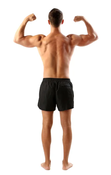 Muscolo giovane uomo isolato su bianco — Foto Stock