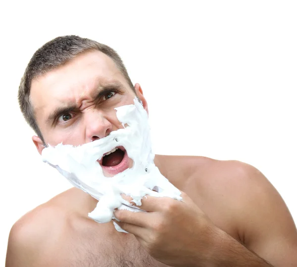 Ung man rakning skägg — Stockfoto