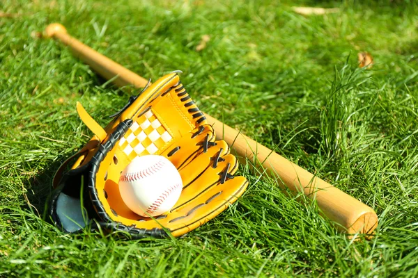Bat with ball and glove — Stock Photo, Image