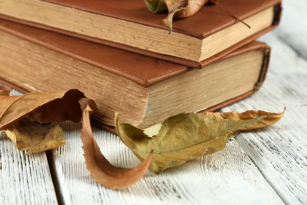 Bücher und trockene Blätter — Stockfoto