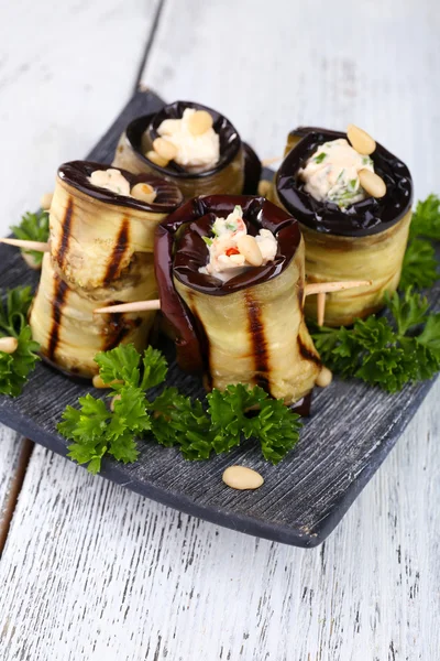 Fried aubergine with cottage cheese — Stock Photo, Image