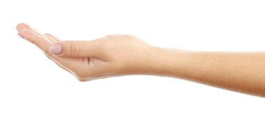 Kadın eli beyaza izole edilmiş.