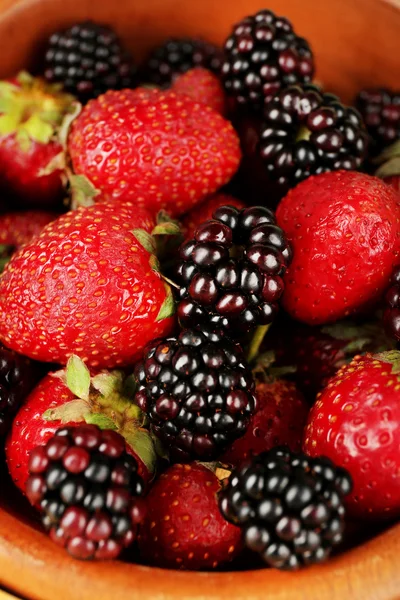 Fraises et mûres dans un bol fermer — Photo